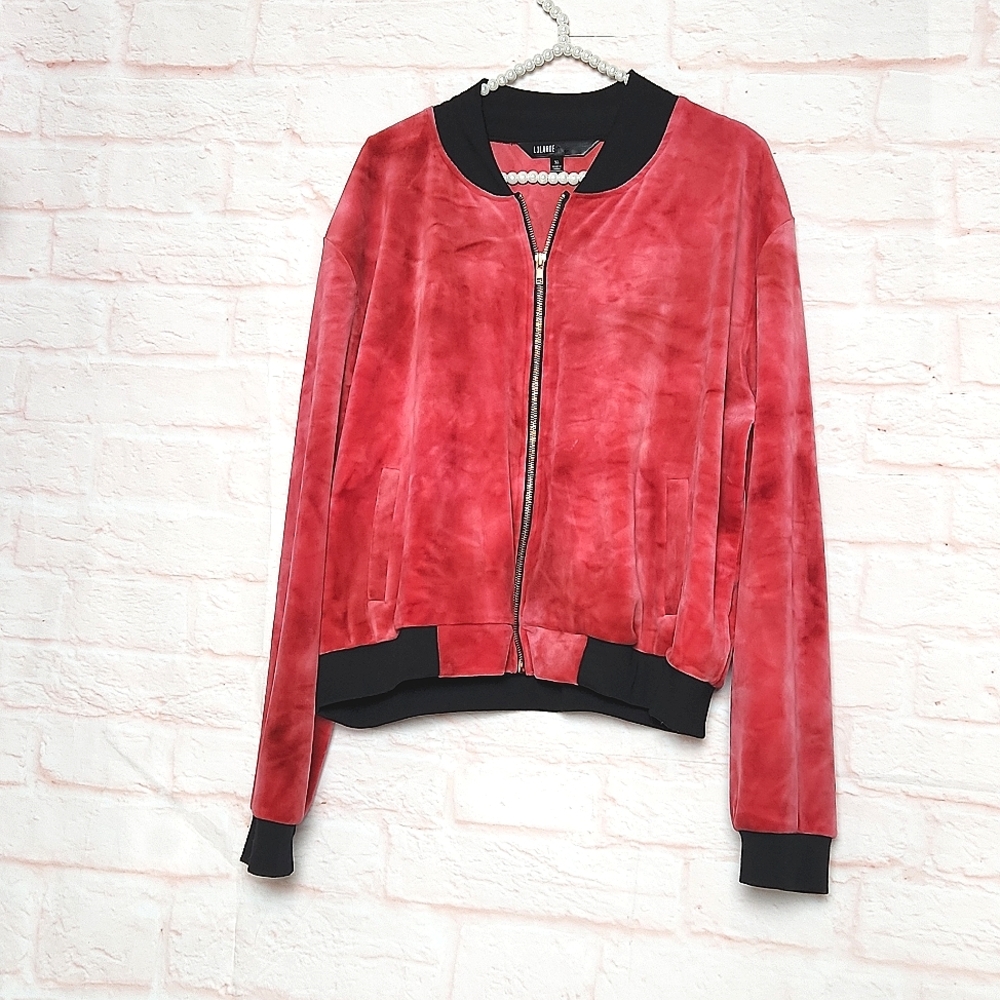 Red velour bomber jacket coat Lularoe XL comfy cute
